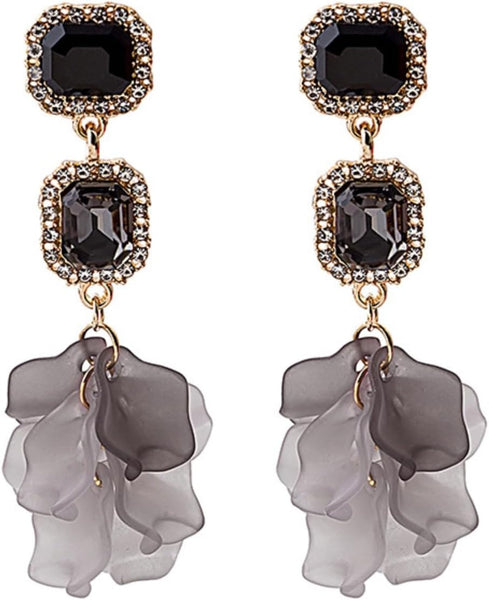 Acrylic Black Rose Petal For Women Dangle Exaggerated Flower Statement Floral Tassel Valentine's Day Gift Earrings