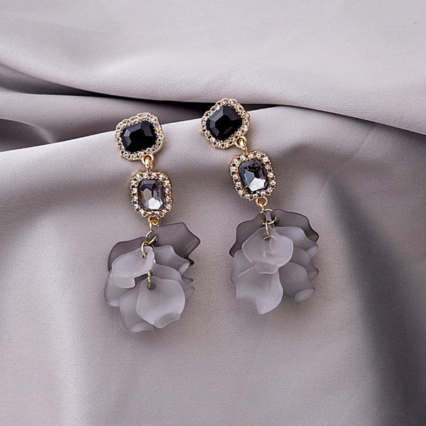 Acrylic Black Rose Petal For Women Dangle Exaggerated Flower Statement Floral Tassel Valentine's Day Gift Earrings