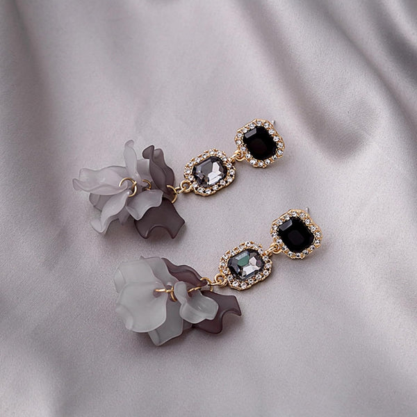 Acrylic Black Rose Petal For Women Dangle Exaggerated Flower Statement Floral Tassel Valentine's Day Gift Earrings