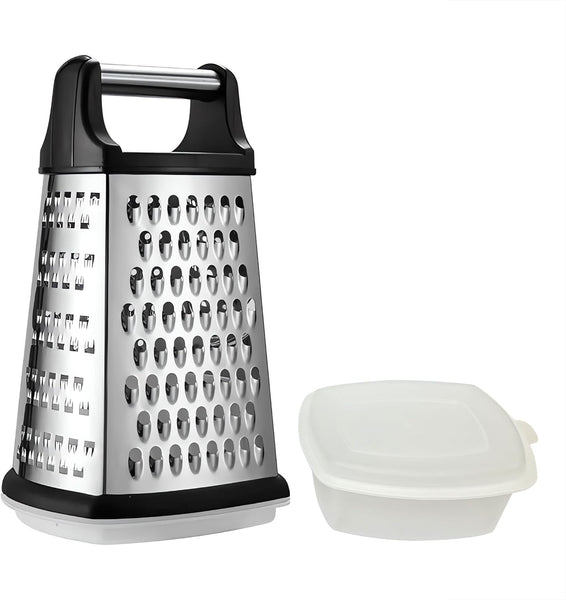 9" Box Cheese Grater With Container Heavy Duty Graters Handheld 4 Sided Stainless Steel Food Shredder For Parmesan Vegetables Ginger Potatoes Graters