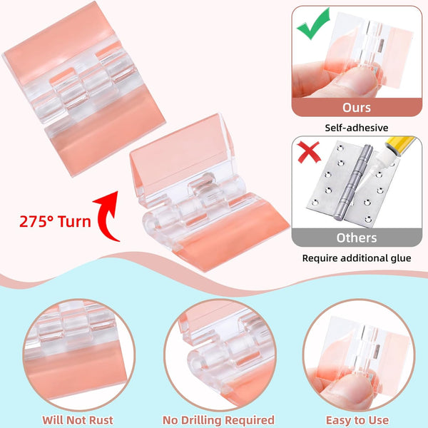 24Pcs Acrylic Hinges 1.4X1 Inch Clear Self Adhesive Folding For Diy Crafts Door Hinges
