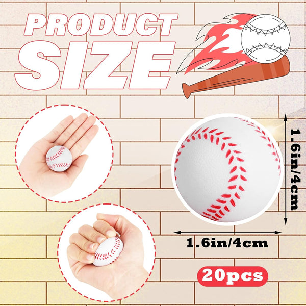 Mini Baseball Stress Ball 20 Packs Party Favors Small Foam Squeeze Anxiety Toy Sports Squishy For Kids School Carnival Reward Decorations Supplies Squ