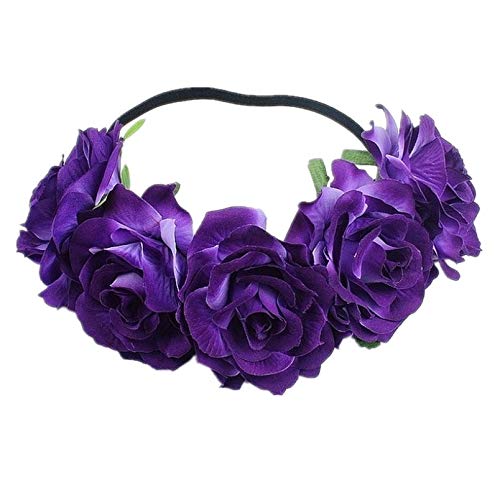 Purple Rose Floral Headpiece Flower Crown Headband For Women & Girls Hair Accessories