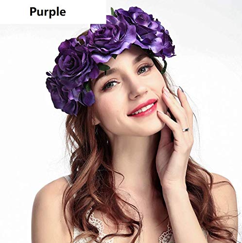 Purple Rose Floral Headpiece Flower Crown Headband For Women & Girls Hair Accessories