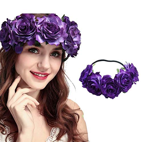 Purple Rose Floral Headpiece Flower Crown Headband For Women & Girls Hair Accessories
