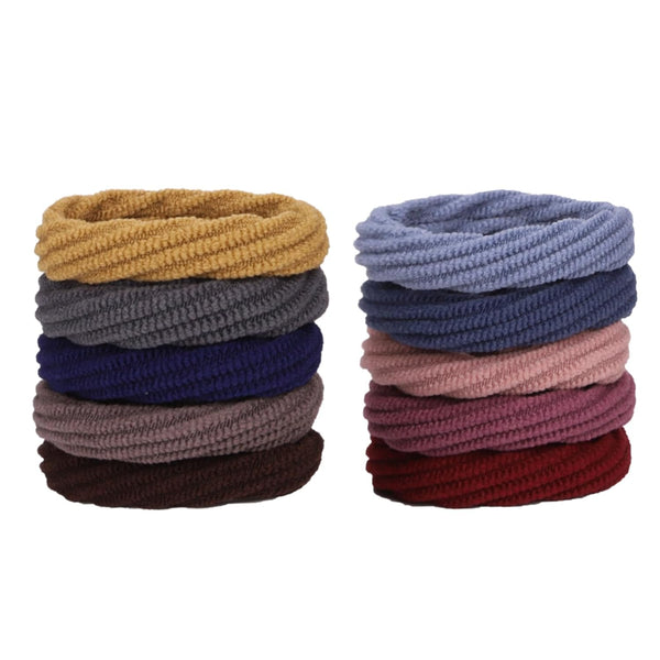 10 Pieces Thick Hair Ties Seamless Elastic For Women Girls Accessories Colorful Ponytail Holders With Pattern Texture No Crease Soft Bands Thin And Cu