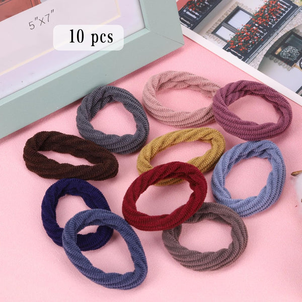 10 Pieces Thick Hair Ties Seamless Elastic For Women Girls Accessories Colorful Ponytail Holders With Pattern Texture No Crease Soft Bands Thin And Cu