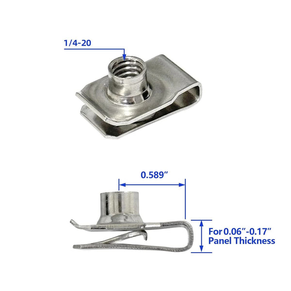 1/4" 20 U Style Clip On Nut U Type Stainless Steel 18 8 (304) Regular Extruded U Nut Pack Of Screws & Bolts