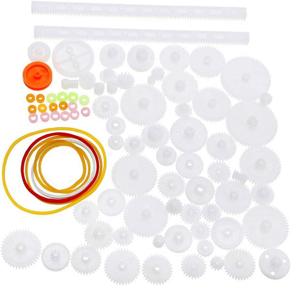75Pcs Mixed Plastic Gearbox Rack Pulley Belt Worm Single & Double 8 56 Teeth Diy Tool For Robot Repair Toy Car Kit Building Blocks