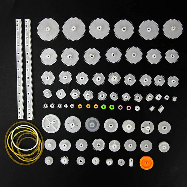 75Pcs Mixed Plastic Gearbox Rack Pulley Belt Worm Single & Double 8 56 Teeth Diy Tool For Robot Repair Toy Car Kit Building Blocks