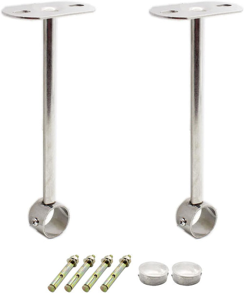 2 Pack Ceiling Mount Bracket Stainless Steel Wardrobe Pipe Rod Holder Shower Curtain Closet Lever Support Flange Socket (25X250mm/1X10'') Braces & Bra