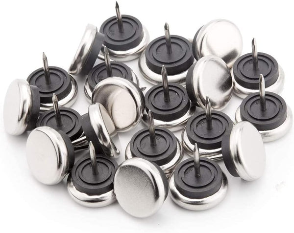 20Pcs Round Heavy Duty Furniture Pads Nail On Sliders Hardwood Floor Protectors Metal Glides For Chair Table Desk Cabinet Sofa Couch Leg Feet Non Slip