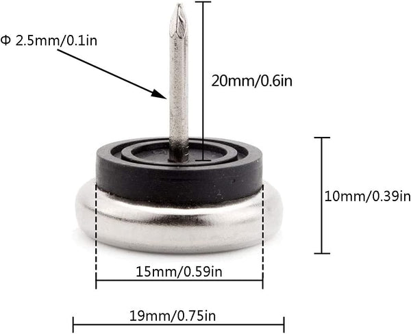 20Pcs Round Heavy Duty Furniture Pads Nail On Sliders Hardwood Floor Protectors Metal Glides For Chair Table Desk Cabinet Sofa Couch Leg Feet Non Slip