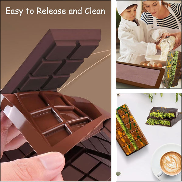3 Pack Deep Silicone Chocolate Bar Molds With Spatula Non Stick Brown Sugarcraft & Chocolate Moulds