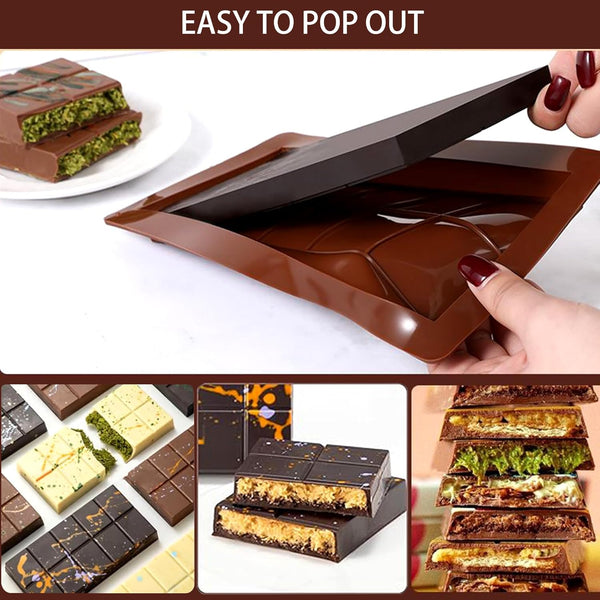 3 Pack Deep Silicone Chocolate Bar Molds With Spatula Non Stick Brown Sugarcraft & Chocolate Moulds