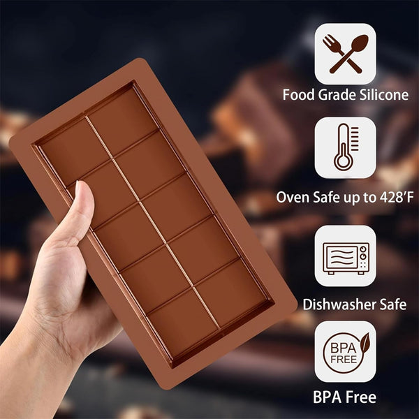 3 Pack Deep Silicone Chocolate Bar Molds With Spatula Non Stick Brown Sugarcraft & Chocolate Moulds