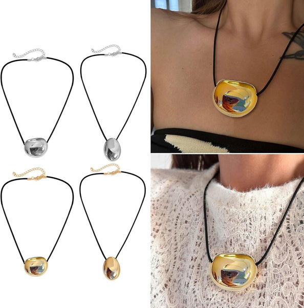 Oval Bead Clavicle Chain Fashionable Geometric Pendant Necklace Necklaces & Pendants