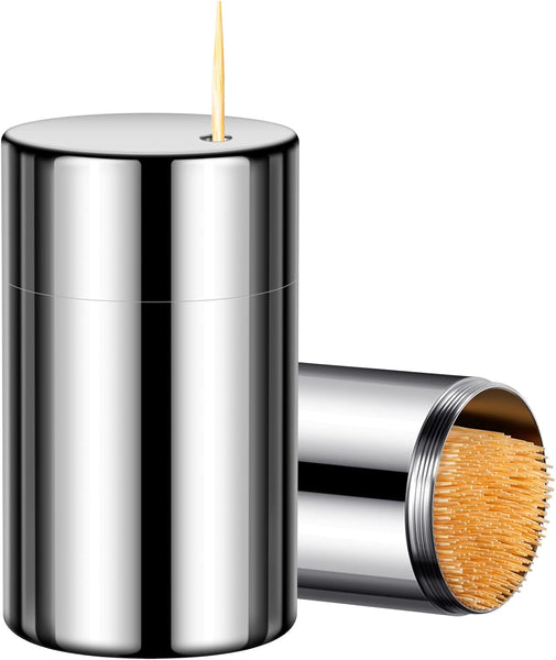 Toothpick Holder Toothpicks 304 Stainless Steel Dispenser With 400 Bamboo For Appetizers Craft Party tail Picks Cleaning Teeth (Silver) Toothpick Disp