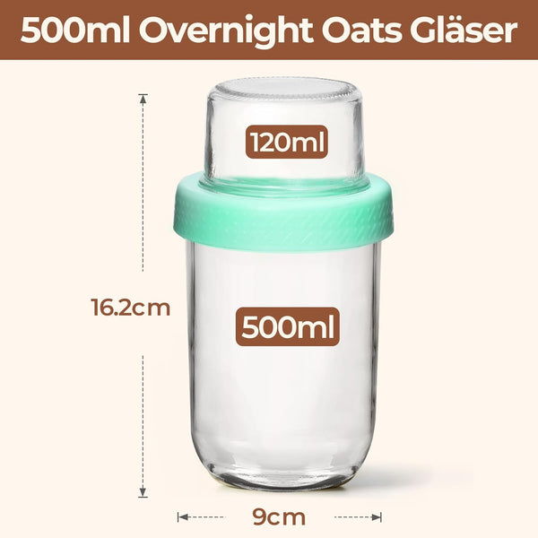 2 Pack 16 Oz Overnight Oats Containers With Lids Dual Laryer Chia Pudding Jars Dry And Wet Separation Yogurt Parfait Cups For Oatmeal Cereal Nut Fruit