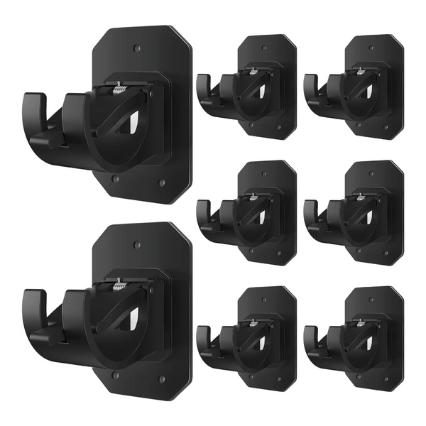 8Pcs No Drill Curtain Rod Brackets Adjustable Self Adhesive Black Holders Curtain Poles & Accessories