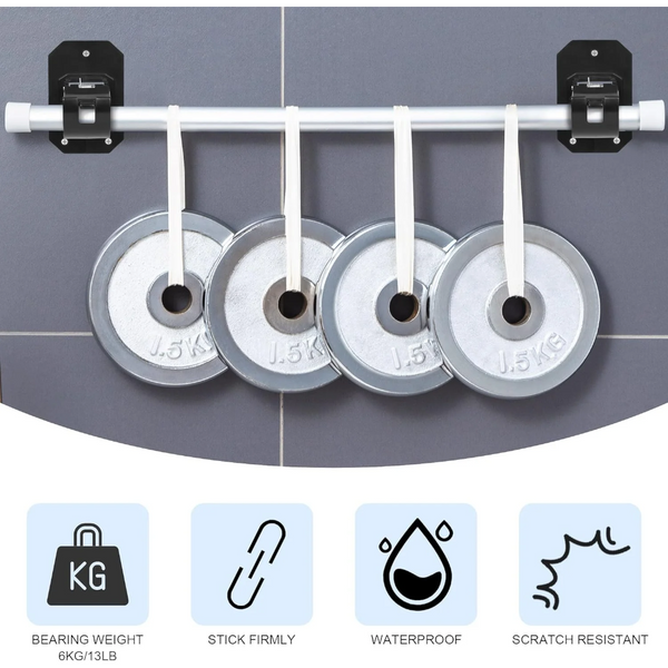 8Pcs No Drill Curtain Rod Brackets Adjustable Self Adhesive Black Holders Curtain Poles & Accessories