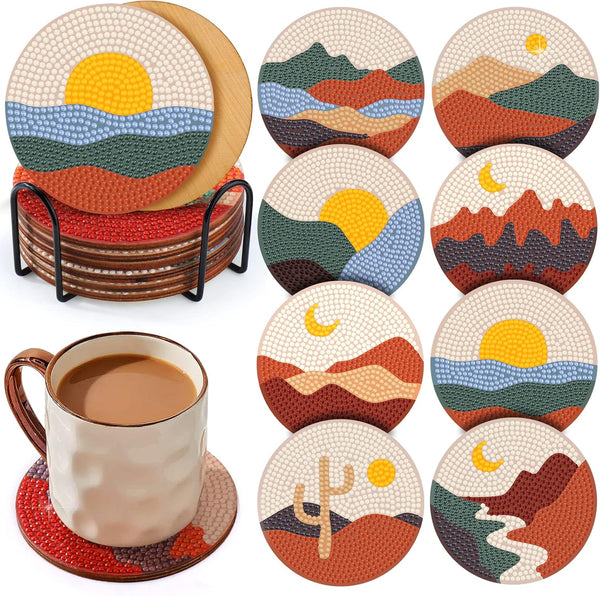8Pcs Abstract Diamond Art Diy Boho Kits For Adults & Kids Coasters