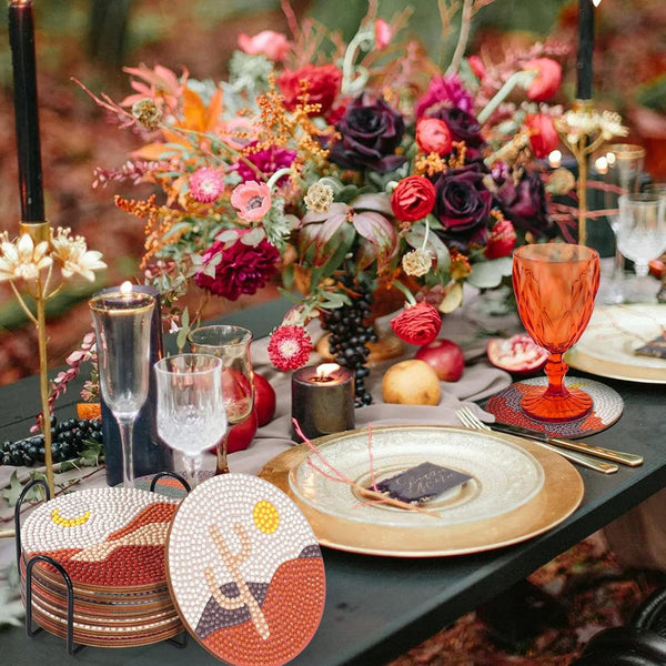 8Pcs Abstract Diamond Art Diy Boho Kits For Adults & Kids Coasters