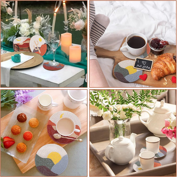 8Pcs Abstract Diamond Art Diy Boho Kits For Adults & Kids Coasters