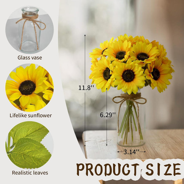 Artificial Sunflower Bouquet With Vase Realistic Silk Flowers For Home Decor Artificial Plants