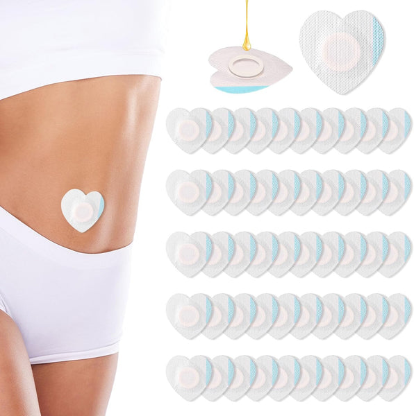 50Pcs Castor Oil Wrap For Belly Button Heart Shape Self Adhesive & Highly Absorbent Pack Pad Patches Waterproof Disposable Cover Stickers (Oils Not In