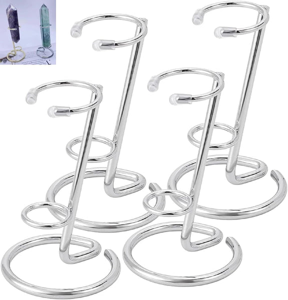4 Small Crystal Rod Iron Gemstone & Mineral Holder (Large Silver) Display Stands