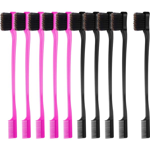 10 Pcs Edge Brush 2 In Double Sided Hair Edges Brushes And Combs Combo Pack Smooth Grooming Control (Rose Black) Brushes & Combs