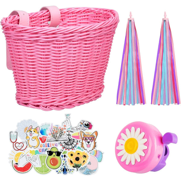 Pink Purple Children's Bicycle Basket With Adjustable Straps At The Front Bicycle Baskets