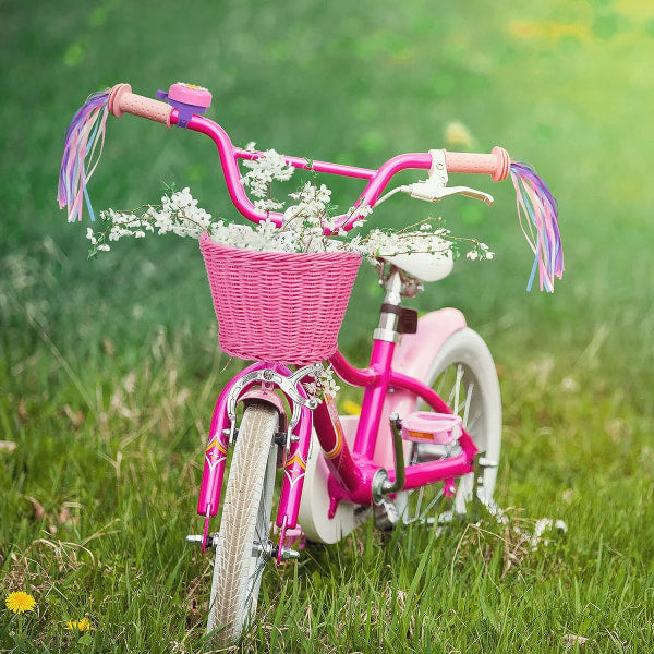 Pink Purple Children's Bicycle Basket With Adjustable Straps At The Front Bicycle Baskets