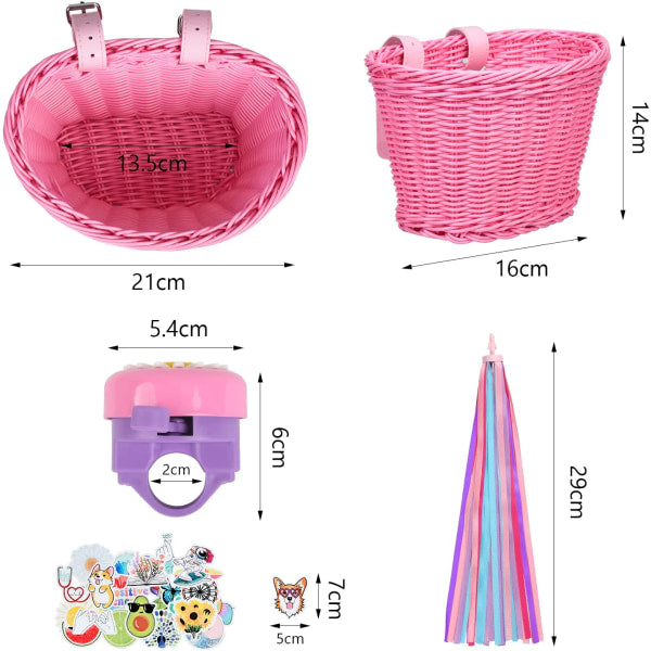 Pink Purple Children's Bicycle Basket With Adjustable Straps At The Front Bicycle Baskets