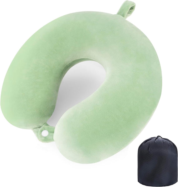 Travel Pillow Neck Support Memory Foam Headrest Airplane Train Car Office Gray Green Pillows