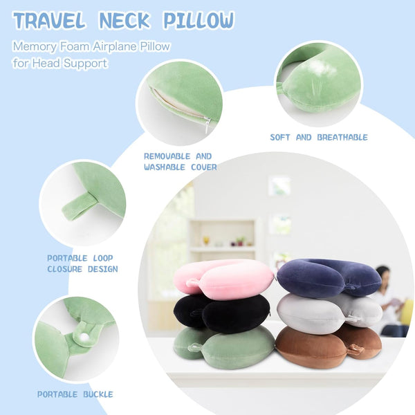 Travel Pillow Neck Support Memory Foam Headrest Airplane Train Car Office Gray Green Pillows