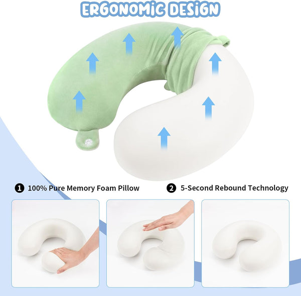 Travel Pillow Neck Support Memory Foam Headrest Airplane Train Car Office Gray Green Pillows