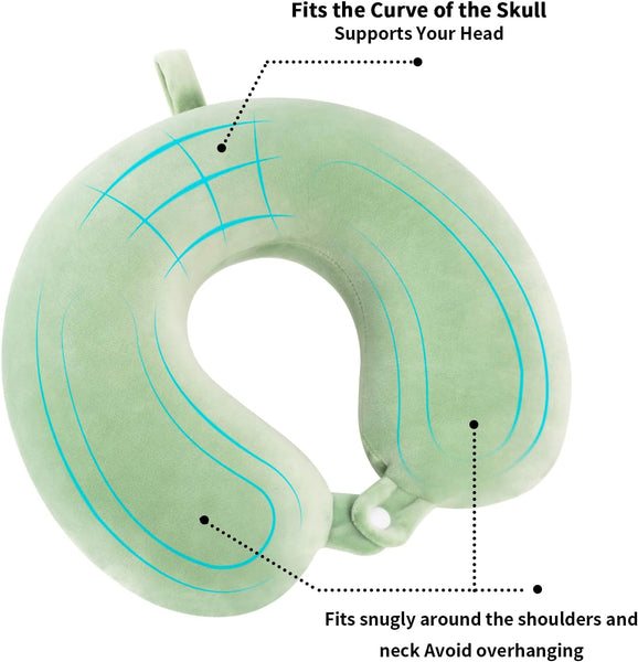 Travel Pillow Neck Support Memory Foam Headrest Airplane Train Car Office Gray Green Pillows