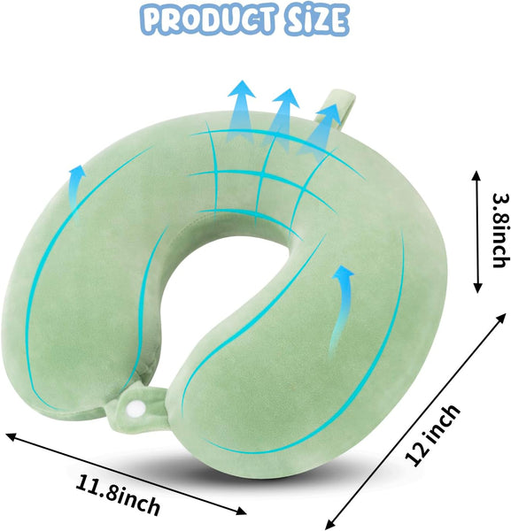 Travel Pillow Neck Support Memory Foam Headrest Airplane Train Car Office Gray Green Pillows