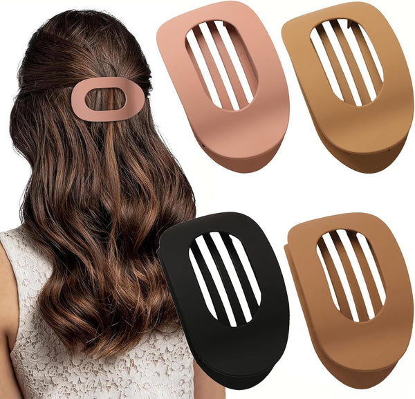 Set Of 4 Brown Matte Flat Hair Clips For Women Comfortable & Secure Hold Hair Accessories