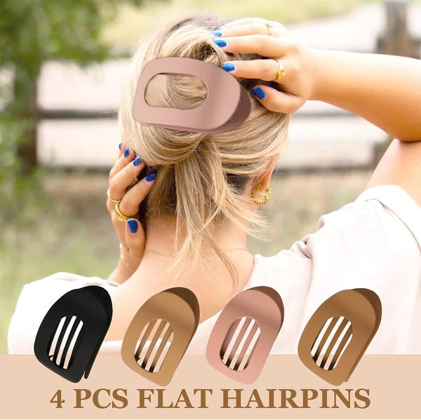 Set Of 4 Brown Matte Flat Hair Clips For Women Comfortable & Secure Hold Hair Accessories