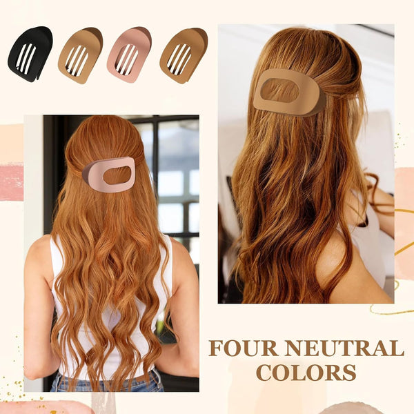 Set Of 4 Brown Matte Flat Hair Clips For Women Comfortable & Secure Hold Hair Accessories