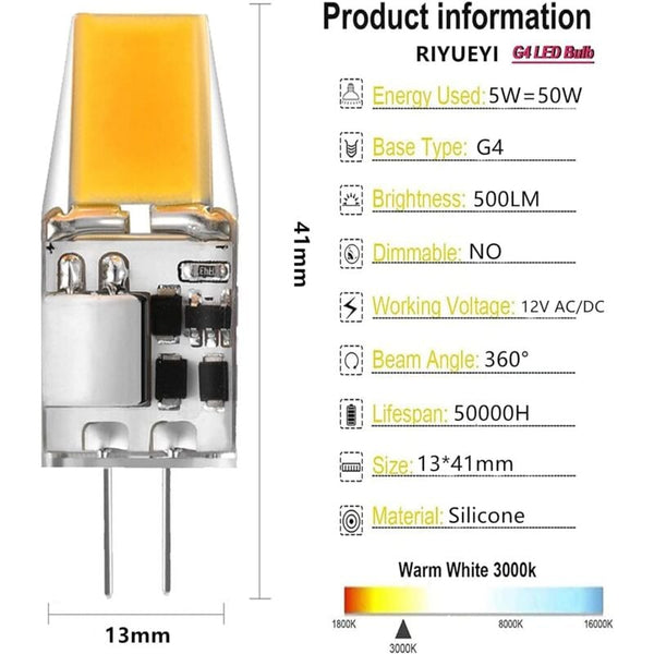 G4 Led Bulbs 6 Pack 5W Warm White 3000K Compatible With Halogen Ac/Dc 12V No Flicker 360 Beam Angle Light Bulbs