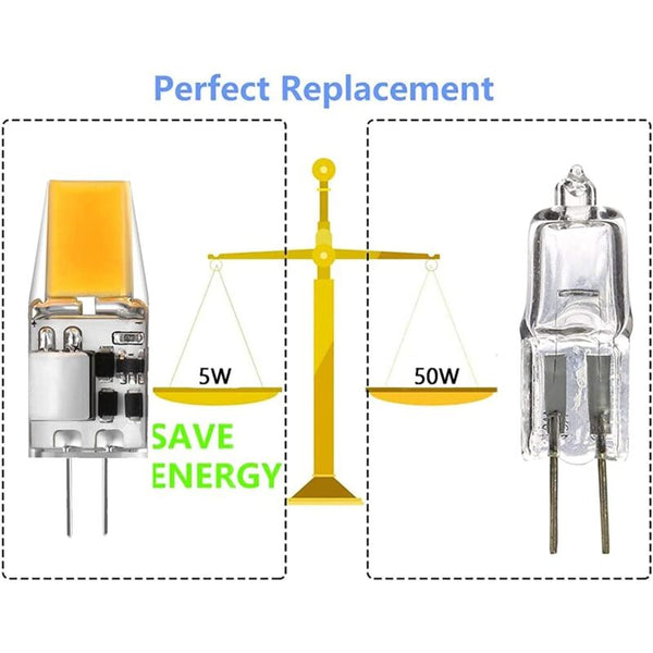 G4 Led Bulbs 6 Pack 5W Warm White 3000K Compatible With Halogen Ac/Dc 12V No Flicker 360 Beam Angle Light Bulbs