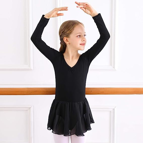 Black Ballet Dress For Girls With Long Sleeves Tulle Skirt Size 130 Cm Unisex Costumes