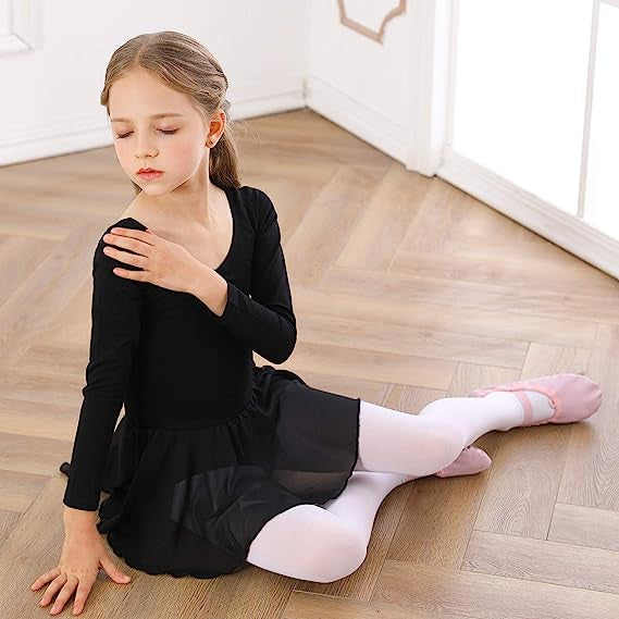 Black Ballet Dress For Girls With Long Sleeves Tulle Skirt Size 130 Cm Unisex Costumes