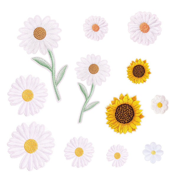 12 Pieces Embroidered Patches Iron On Fabric Sew Floral Pattern Mini Sunflower For Clothes Jeans Hat Backpacks Other Sewing