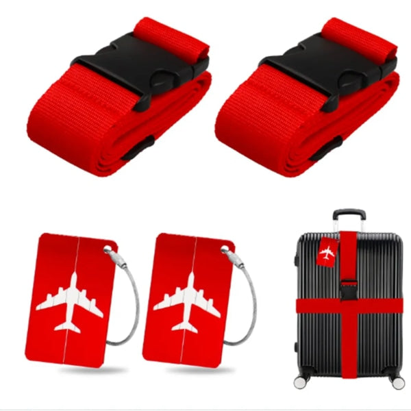 Red Luggage Straps 2 Pack With Metal Tags Adjustable Suitcase Set Other Luggage