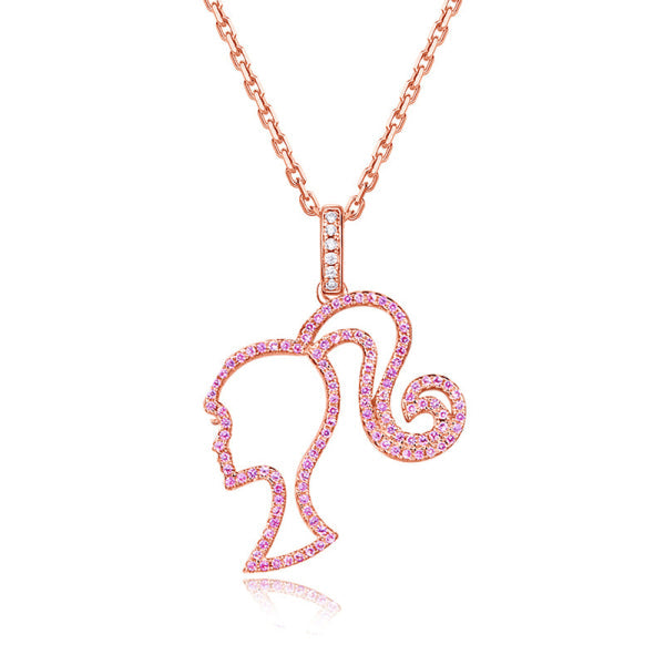 Barbie Necklace High Ponytail Girl Sterling Silver Hollowed Out Rose Red Necklaces & Pendants